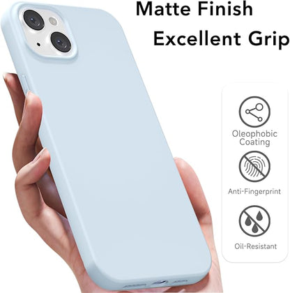 for iPhone 15 Case Silicone Compatible with Magsafe Case, Ultra Slim Thin Magnetic Phone Cases Mag Safe, Cute Soft Rubber Gel TPU Matte Plain Wireless Charging Cover for Women, Light Blue