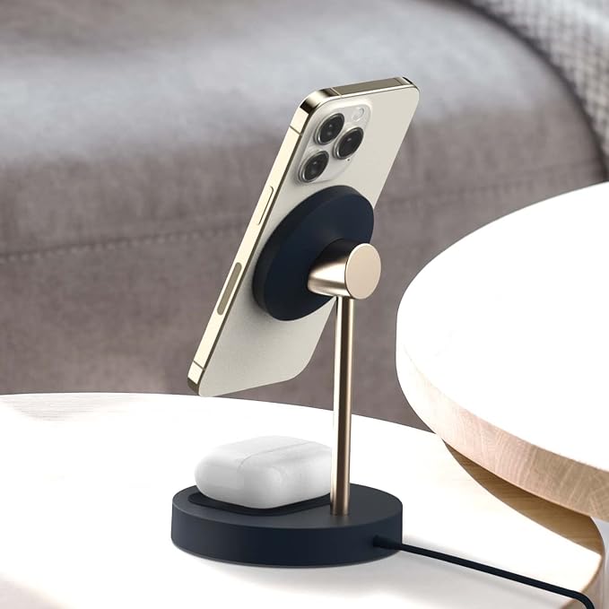 iOttie Velox Magnetic Wireless Duo Stand. 7.5W Mounting Stand + 5W Charging Pad. MagSafe Compatible for iPhone 12, iPhone 13, iPhone 14, & iPhone 15 Series & Qi AirPods Charger (Adapter not Included)