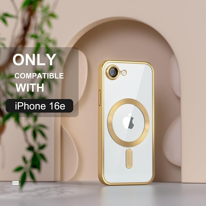 Misea Magnetic for iPhone 17e / 16e Case Compatible with MagSafe [Never Yellowing] [Military Grade Drop Protection] Full Camera Lens Protector Plating Soft Clear Phone Case for Women 6.1 inch, Gold