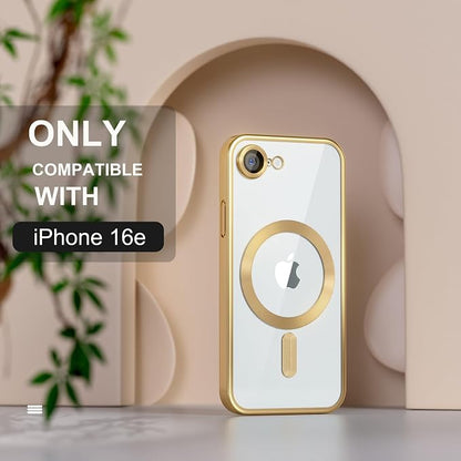 Misea Magnetic for iPhone 17e / 16e Case Compatible with MagSafe [Never Yellowing] [Military Grade Drop Protection] Full Camera Lens Protector Plating Soft Clear Phone Case for Women 6.1 inch, Gold
