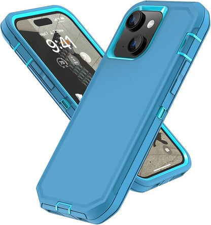 Sansunto for iPhone 16e Case, Protective Cover for 13, 14, 15, 16E 6.1", Heavy Duty Shockproof Drop Proof 3 in 1 Silicone Rubber Cover, Rugged Hybrid Durable Phone Cases for Men (Teal/Turquoise)