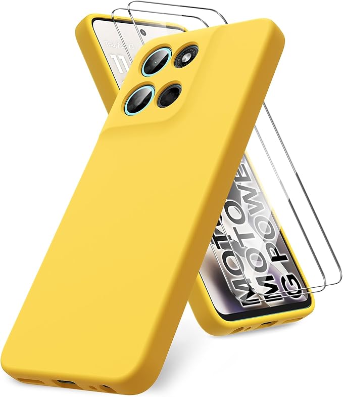 for Motorola Moto G Power (2026) Case, 2 Pack Tempered Glass Screen Protectors, Soft TPU Silicone Shockproof Gel Cover-Yellow