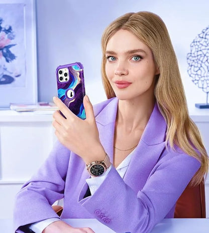 Hocase for iPhone 14 Pro Max Case, Heavy Duty Shockproof Protection Soft Silicone Rubber+Hard Plastic Bumpers Hybrid Protective Case for iPhone 14 Pro Max 2022 - Blue Purple Marble