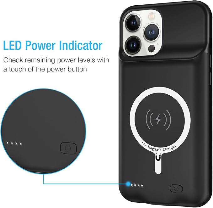 Battery Case for iPhone 14 Pro Max, Enhanced 10800mAh Portable Protective Wireless Charging Case Supporting CarPlay, Compatible with iPhone 14 Pro Max (6.7 inch) Rechargeable Battery Charger (Black)