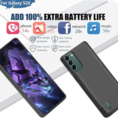 Battery Case for Samsung Galaxy S22, 4800mAh Rechargeable Extended Battery Charging Charger Case, Add 100% Extra Juice, Not Compatible with S22+ or S22 Ultra (6.1 inch) Black