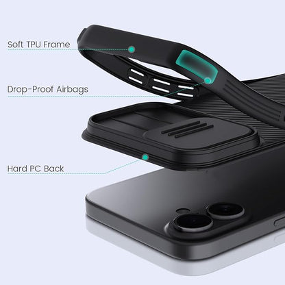 Nillkin for iPhone 17 Case with Slide Camera Cover, Thin Slim Fit, Shockproof Protective, Protector Privacy, Phone Case iPhone 17 Camera Lens Protector 6.3 inch, Black
