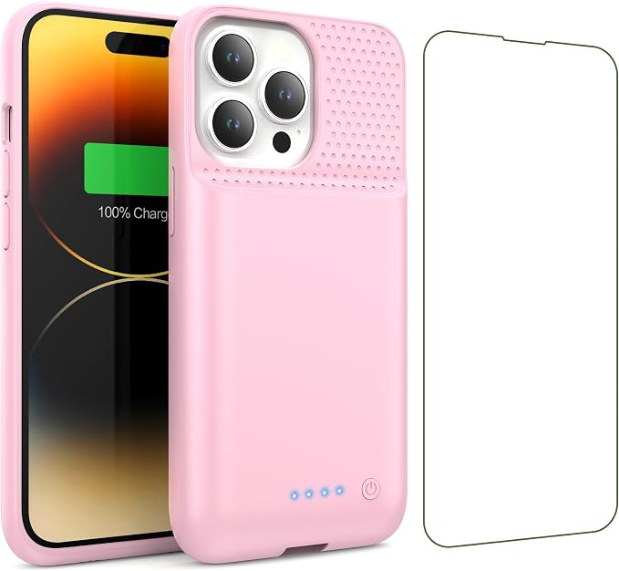Battery Case for iPhone 13/13Pro/14,7500mah Ultra-Slim Protective Charging Case, Portable Rechargeable Expandable Battery Charger Cover Compatible with iPhone 13/13Pro/14 (6.1 Inch)-Pink