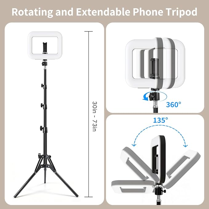 yAyusi Selfie Ring Light Tripod for iPhone, 73" Extendable Selfie Stick Phone Tripod with Light for Cell Phone, Dimmable Tripods Ring Light with Phone Holder and Stand for Video Recording/Live Stream