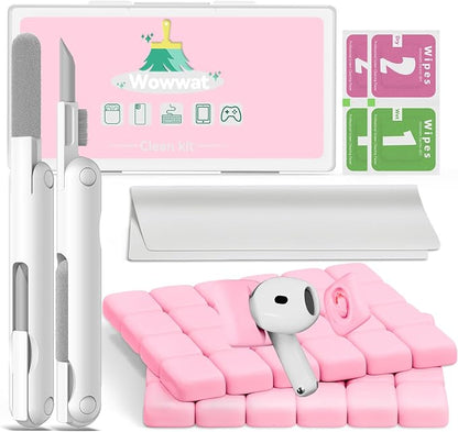 for Airpods Cleaner Kit,Bluetooth Earbuds 3 in 1 Multi-Function Cleaning Pen and Cleaning Putty,for Airpods Pro Phone Charging Port,Earbuds,Headphone, iPod,Case,iPhone,ipad,Laptop (Pink)