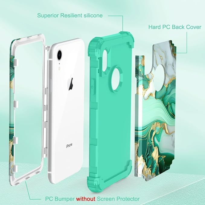 Hocase for iPhone XR Case, Heavy Duty Shockproof Protection Soft Silicone Rubber+Hard Plastic Bumper Hybrid Dual Layer Protective Case for iPhone XR (6.1-inch Display) 2018 - Mint Green