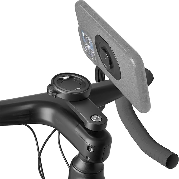 Bike Stem Phone Mount with Dual Lock Buckles – CNC Aluminum Center Holder for iPhone & Android | Quick Install | Anti-Shake Clamp for MTB/Road/Mountain