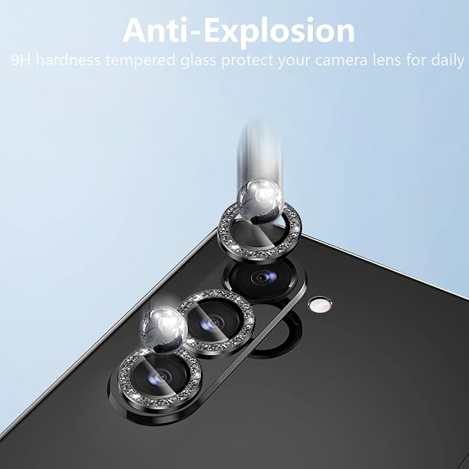 for Galaxy Z Fold 6 Camera Lens Protector Bling Glitter Individual Aluminium Alloy Ring 9H Tempered Glass Decorative Accessories Camera Cover for Samsung Galaxy Z Fold 6 Glitter Black