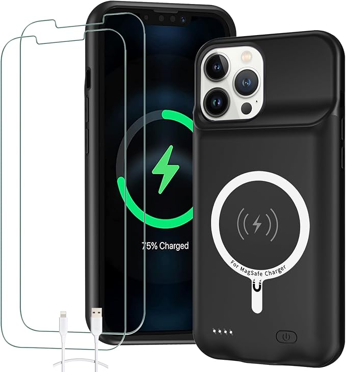 Battery Case for iPhone 13 Pro Max, Full Encircle 12000mAh High Capacity Rechargeable Portable Charger Case Extended Battery Compatible with iPhone 13 Pro Max (6.7 inch) Wireless Charging Case-Black