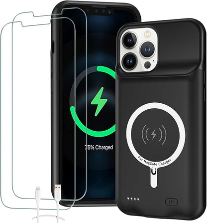 Battery Case for iPhone 13 Pro Max, Full Encircle 12000mAh High Capacity Rechargeable Portable Charger Case Extended Battery Compatible with iPhone 13 Pro Max (6.7 inch) Wireless Charging Case-Black