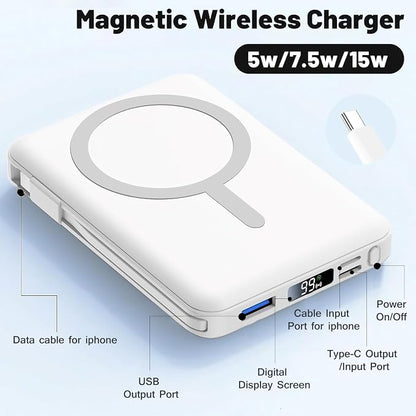 Azmuth for MagSafe Portable Charger, 10000mAh Magnetic Power Bank with 20W PD USB-C Fast Charging LED Display for MagSafe Battery Pack, Magnetic Travel Charger for iPhone 17/16/15/14/13/12 Series
