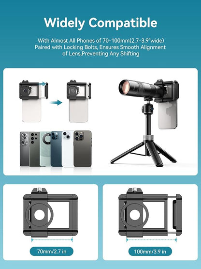 MIAO LAB 30X Telephoto Lens, High Power HD Telephoto Phone Lens with Adjustable Tripod and Universal Phone Clip, Phone Lens Attachment for iPhone 17/16/15/14/13 Series, Android and Most Smartphone
