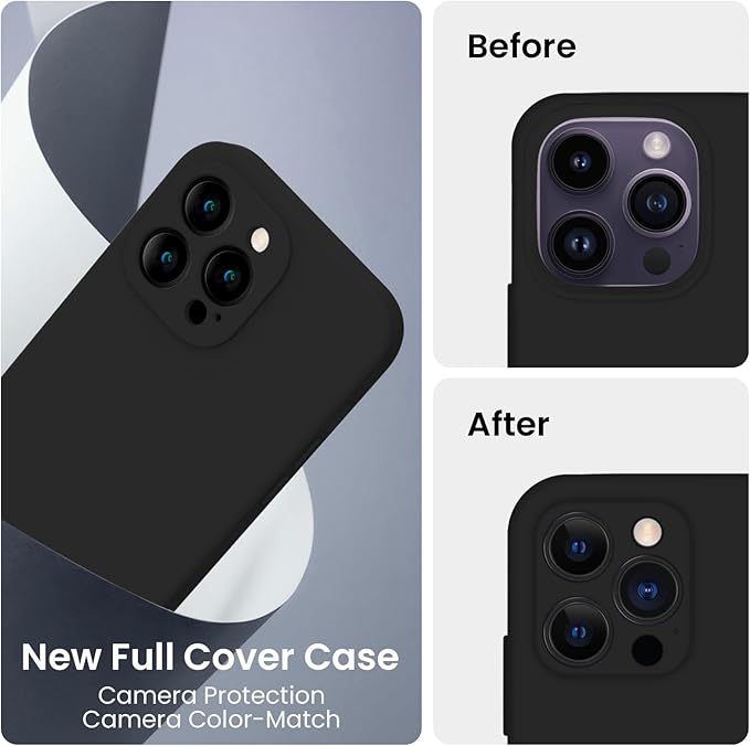 FireNova Designed for iPhone 14 Pro Max Case, Silicone Upgraded [Camera Protection] Case, Soft Anti-Scratch Microfiber Lining Inside, 6.7 inch, Black