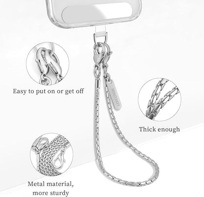 MOUTAKEY Phone Wrist Strap Metal Phone Chain Wristlet Strap Detachable iPhone Lanyard Wrist with 2 Tether Tabs iPhone Charm strap For Women girls Shopping Traveling Party Walking