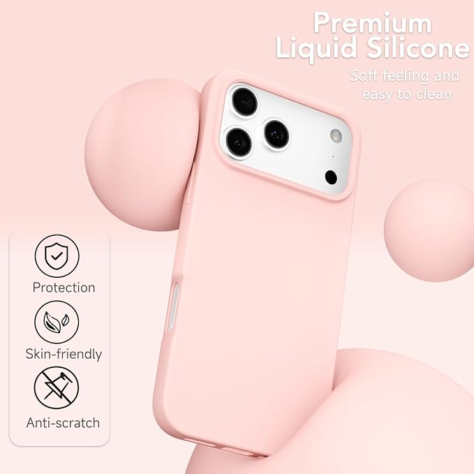 for iPhone 17 Pro Case Silicone Compatible with Magsafe Case, Ultra Slim Thin Magnetic Phone Cases Mag Safe, Cute Soft Rubber Gel TPU Matte Plain Wireless Charging Cover for Women, Light Pink