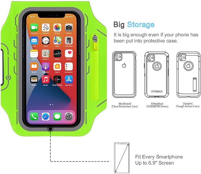 Armband for iPhone Pro Max 17 16 15 14 13 12 Plus/AIR with Airpods Holder, Gym Workouts Running Phone Arm Band (Green)