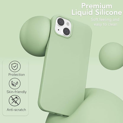 for iPhone 15 Plus/ 14 Plus Case Silicone Compatible with Magsafe Case, Ultra Slim Thin Magnetic Phone Cases Mag Safe, Cute Soft Rubber Gel Matte Wireless Charging Cover for Women, Sage Green
