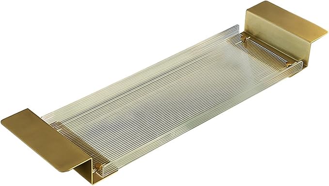 Acrylic Bathtub Tray Caddy with Non-Slip Base, Reading Rack, Tablet Holder, Cellphone Tray, Wine Glass Holder & Gold Brushed Handles (27.6" Retractable)