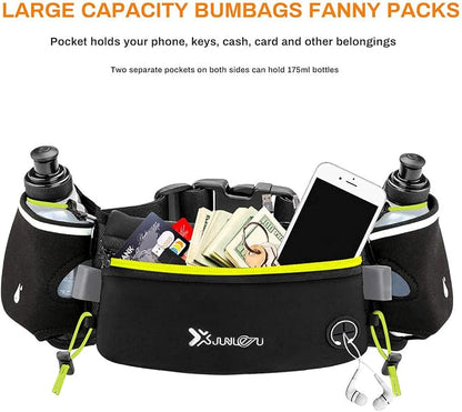 Number-one Running Belt with Water Bottles(2 x 175ML), Hydration Belt Waterproof Waist Pack Bag Fits iPhones Adjustable Sports Waist Pouch for Marathon Running Hiking Cycling