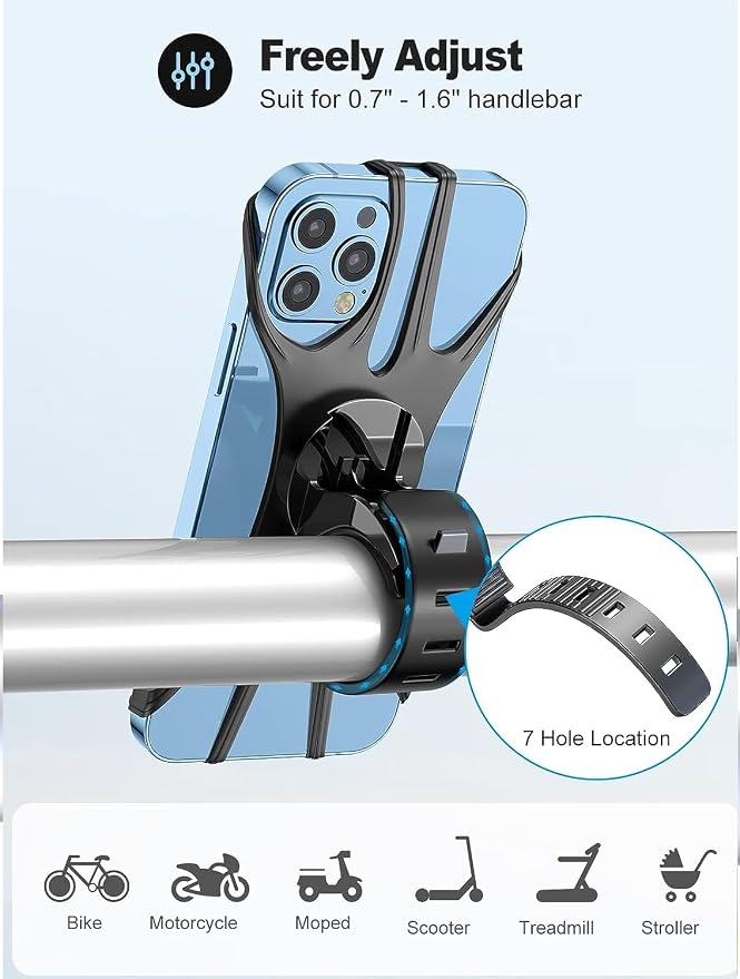 Bike Phone Mount, Universal Bike Phone Holder, 360° Rotatable, Silicone Bicycle Phone Mount Handlebar for iPhones, Galaxy, Xiaomi, Honor, Realme, Huaweii, Pixel, Oneplus and Other 4.5-7.0 Mobile