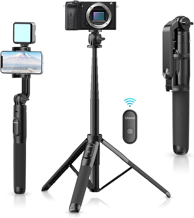 ULANZI SK-03 Selfie Stick Tripod, 64" Professional Stable Phone Tripod Stand for Smartphone/Action Camera, 3 in 1 Extendable Phone Holder with Detachable Remote for Travel Selfies Video Recording Vlog
