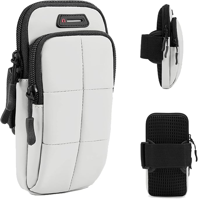Prime Comfort Phone Holder, Arm Bands for Workout, Use for Running, Walking, Hiking & Biking (Grayish White)
