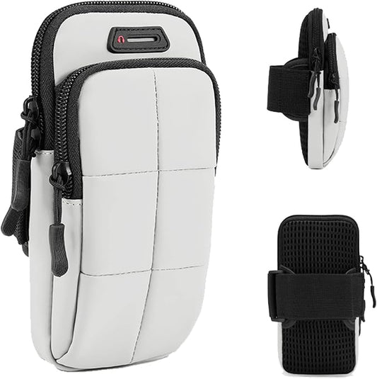 Prime Comfort Phone Holder, Arm Bands for Workout, Use for Running, Walking, Hiking & Biking (Grayish White)