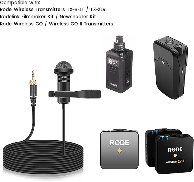 2-Pack Lavalier Microphone Compatible with Rode Wireless Pro/Wireless GO II 2 Bodypack Transmitters, Omnidirectional Condenser Lapel Mic for Vlog/Lectures/Broadcasters