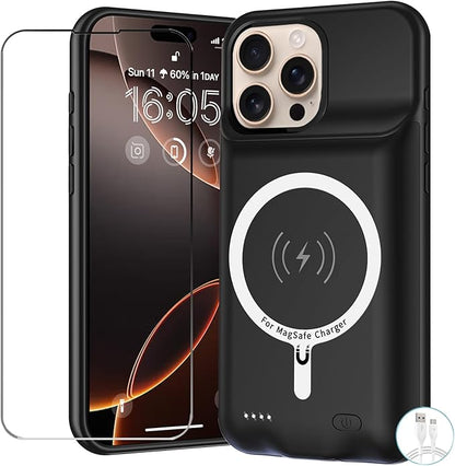 Battery Case for iPhone 16 Pro, 10000mAh Battery Pack Rechargeable Charger Case Support Carplay with Wireless Charging Compatible for iPhone 16 Pro (6.3 inch) External Battery Charging Cover(Black)