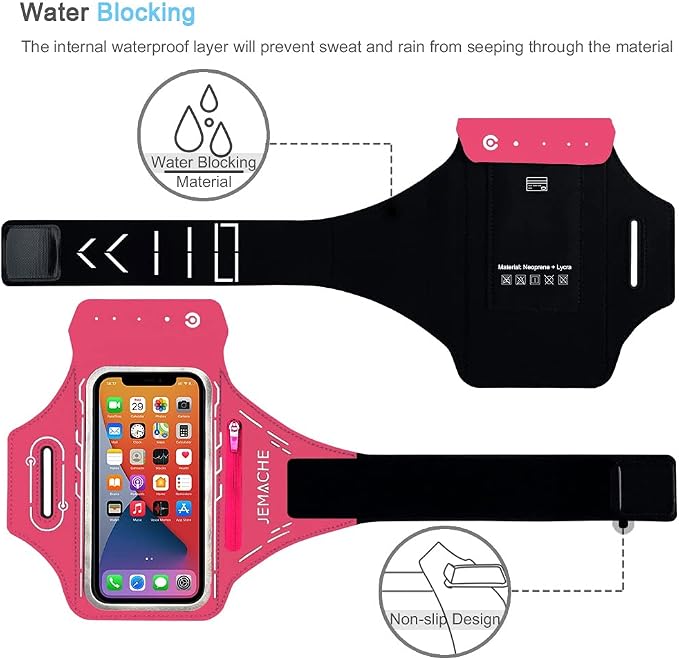 Armband for iPhone 17 16 15 14 13 12 Pro with Airpods Holder, Gym Workouts Running Arm Band (Rosy)