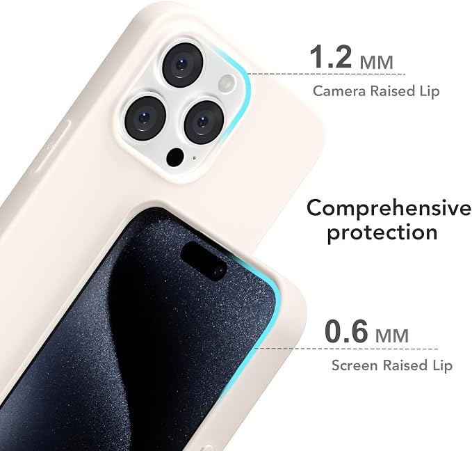 for iPhone 15 Pro Case Silicone Compatible with Magsafe Case, Ultra Slim Thin Magnetic Phone Cases Mag Safe, Cute Soft Rubber Gel TPU Matte Wireless Charging Cover for Women, Beige Stone Cream