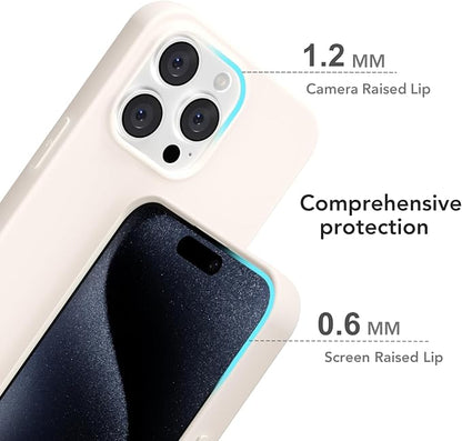 for iPhone 15 Pro Case Silicone Compatible with Magsafe Case, Ultra Slim Thin Magnetic Phone Cases Mag Safe, Cute Soft Rubber Gel TPU Matte Wireless Charging Cover for Women, Beige Stone Cream