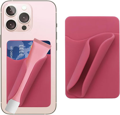 Lip Gloss Holder Phone Case,Silicone Lip Holder with Card Holder,Protective Lip Gloss Case with Adhesive Holder for Most Phone Models(Rose Pink)