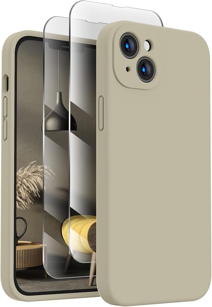 FireNova Designed for iPhone 13 Case, Silicone Upgraded [Camera Protection] Phone Case, Soft Anti-Scratch Microfiber Lining Inside, 6.1 inch, Khaki