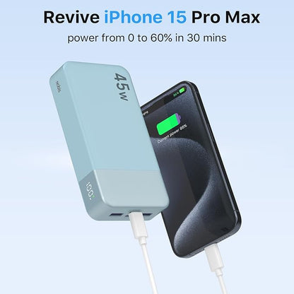 NOBIS Portable Charger 45W 20000mAh Power Bank Fast Charging | 2C+2A Battery Pack with C to C Cable, Battery Bank with Digital Display for iPhone Android Laptop etc