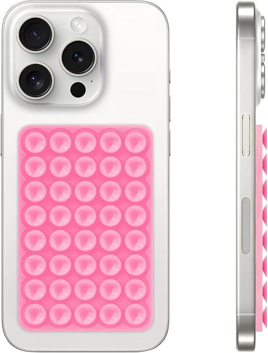 QxbBox Silicone Suction Cup Phone Case Mount, Hands-Free Strong Grip Holder for Selfies and Videos, Silicon Adhesive Phone Stand Sticky with Higher Suction Power for Cell Phone Pink