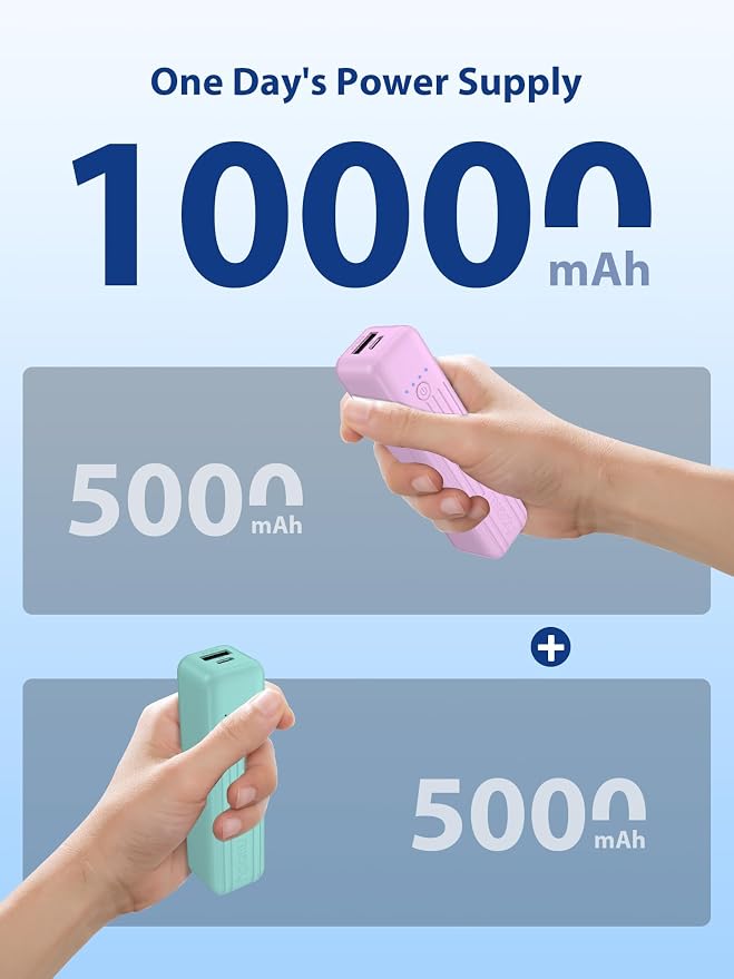 Miady 2-Pack Small Portable Charger 5000mAh Power Bank Travel Battery Pack | Dual USB丨Pocket Size丨Lightweight丨for Backpack丨Compatible with iPhone Android丨18.5Wh丨Flight-Safe丨Ultra-Compact丨Green+Purple
