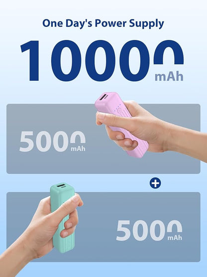 Miady 2-Pack Small Portable Charger 5000mAh Power Bank Travel Battery Pack | Dual USB丨Pocket Size丨Lightweight丨for Backpack丨Compatible with iPhone Android丨18.5Wh丨Flight-Safe丨Ultra-Compact丨Green+Purple