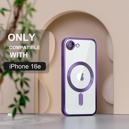 Misea Magnetic for iPhone 17e / 16e Case Compatible with MagSafe [Never Yellowing] [Military Grade Drop Protection] Full Camera Lens Protector Plating Soft Clear Phone Case for Women 6.1", Deep Purple