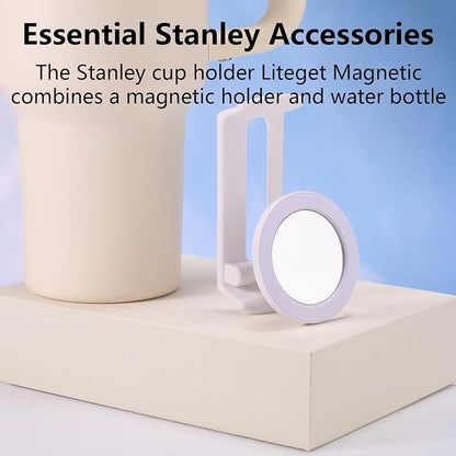 Lyreh Magnetic Phone Holder for Stanley Cup Quencher H2.0 Flowstate Tumbler, Plastic Portable Water Bottle Phone Holder Practical Accessories for Home Car Office Gym (White)