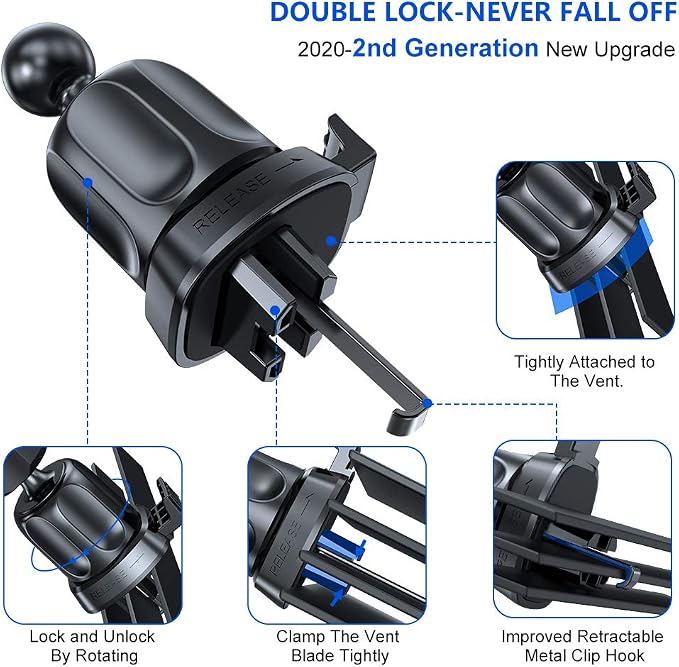 Miracase Upgraded-2nd Generation Universal Phone Holders for Your Car, Hands Free Air Vent Car Phone Holder Mount Compatible with iPhone 16/15/14/13/12/11 Series and All Phones