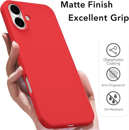 for iPhone 16 Plus Case Silicone Compatible with Magsafe Case, Ultra Slim Thin Magnetic Phone Cases Mag Safe, Cute Soft Rubber Gel TPU Matte Plain Wireless Charging Cover for Women, Red