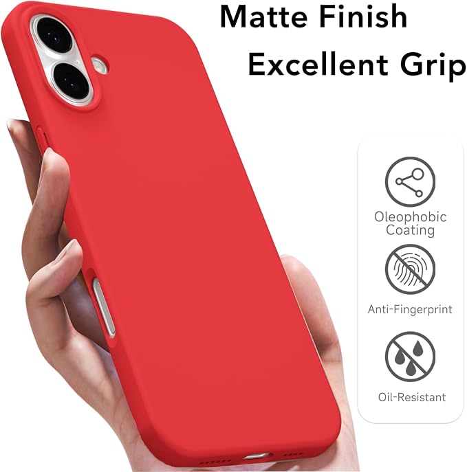 for iPhone 16 Case Silicone Compatible with Magsafe Case, Ultra Slim Thin Magnetic Phone Cases Mag Safe, Cute Soft Rubber Gel TPU Matte Plain Wireless Charging Cover for Women, Red