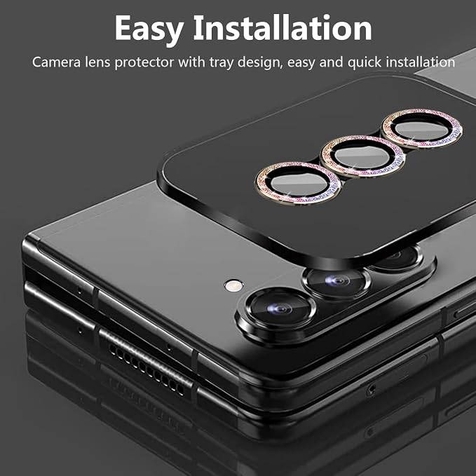 for Galaxy Z Fold 6 Camera Lens Protector Bling Glitter Individual Aluminium Alloy Ring 9H Tempered Glass Decorative Accessories Camera Cover for Samsung Galaxy Z Fold 6 Glitter Colorful