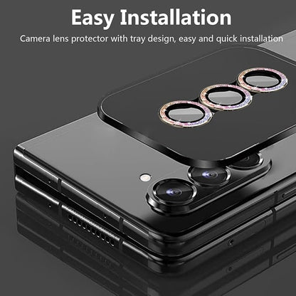 for Galaxy Z Fold 6 Camera Lens Protector Bling Glitter Individual Aluminium Alloy Ring 9H Tempered Glass Decorative Accessories Camera Cover for Samsung Galaxy Z Fold 6 Glitter Colorful