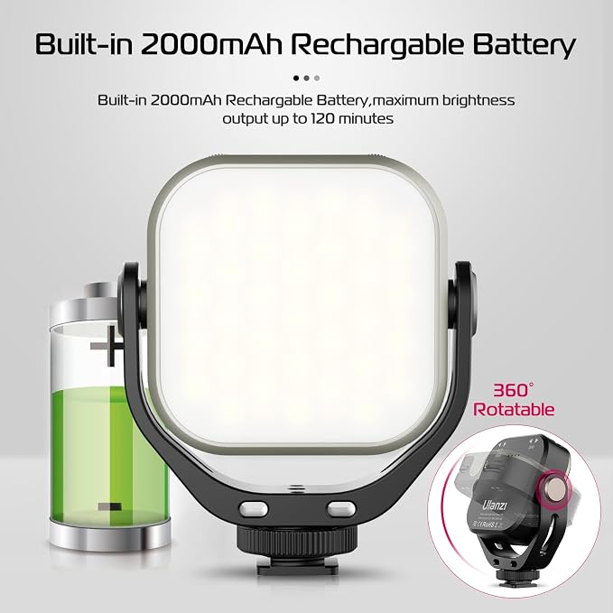 ULANZI VL66 RGB Adjustable Rechargeable 2500-6500K - Mini Video Portable Light on Camera, 2000mAh CRI95+ Dimmable, Ultra Bright Photo and Video Lighting, LED Fill Lamp for DSLR Camcorder Action Camera